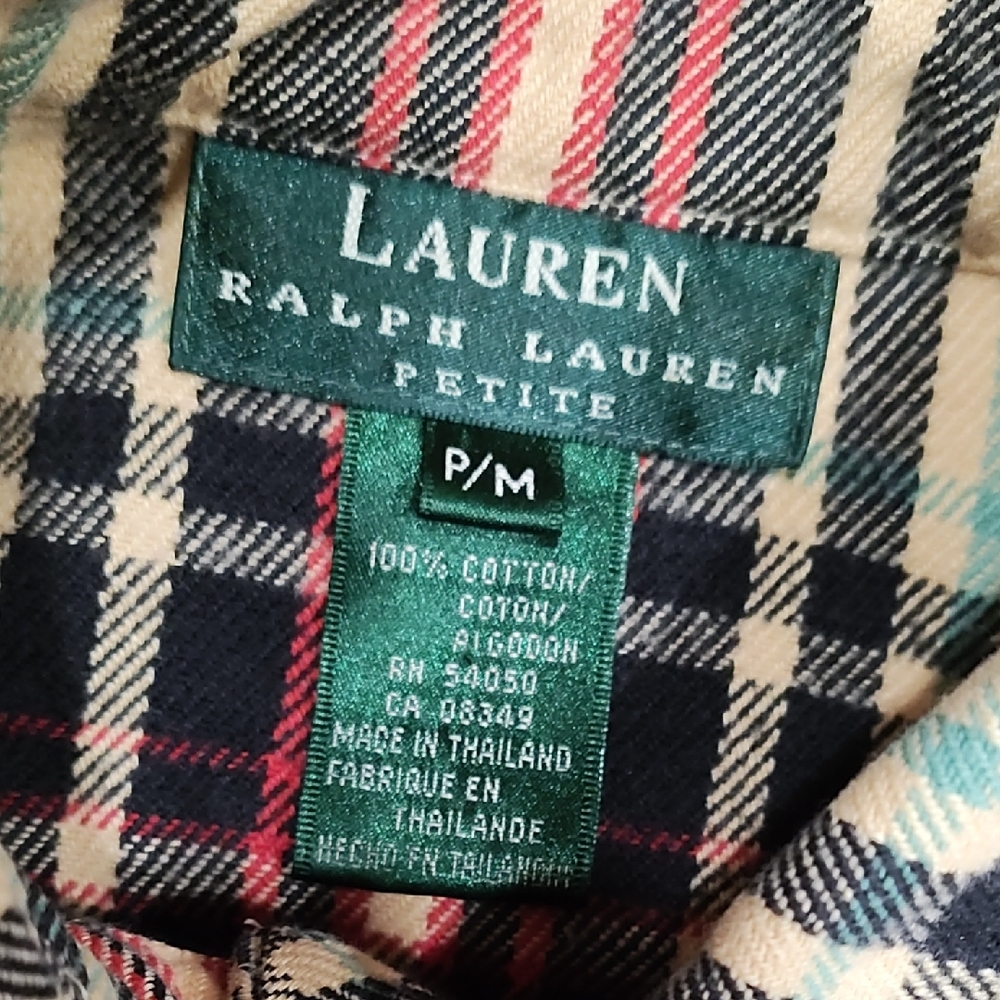 Lauren Ralph Lauren Cream Plaid Button-Down Shirt with Red & Green Accents - Picture 2 of 6